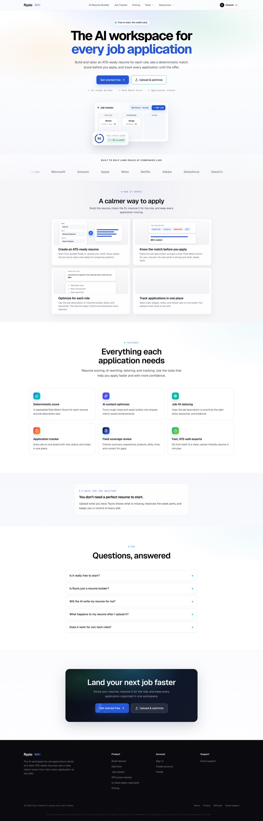 Ryzio landing page preview